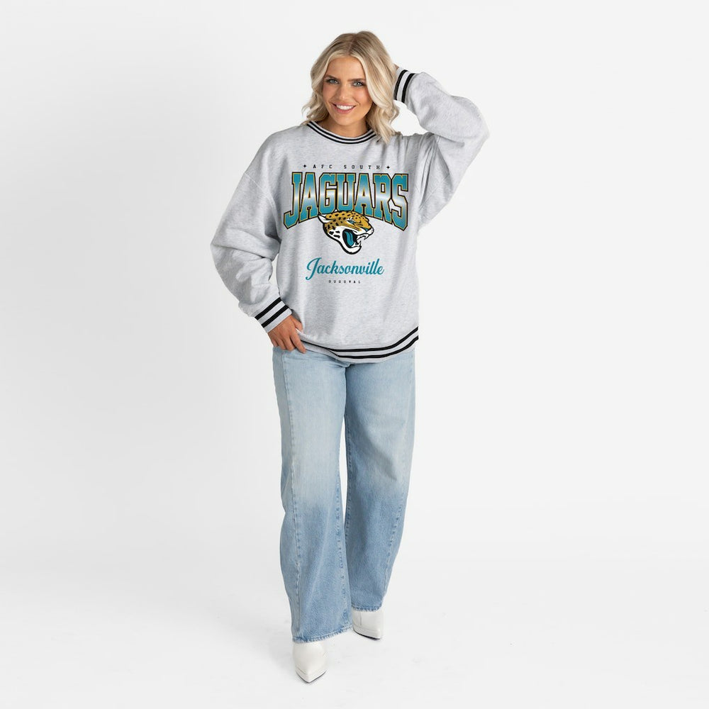 Jacksonville Jaguars Gameday Couture Women's Oversized Gridiron Drive Ringer Stripe Sweatshirt | NFL Online