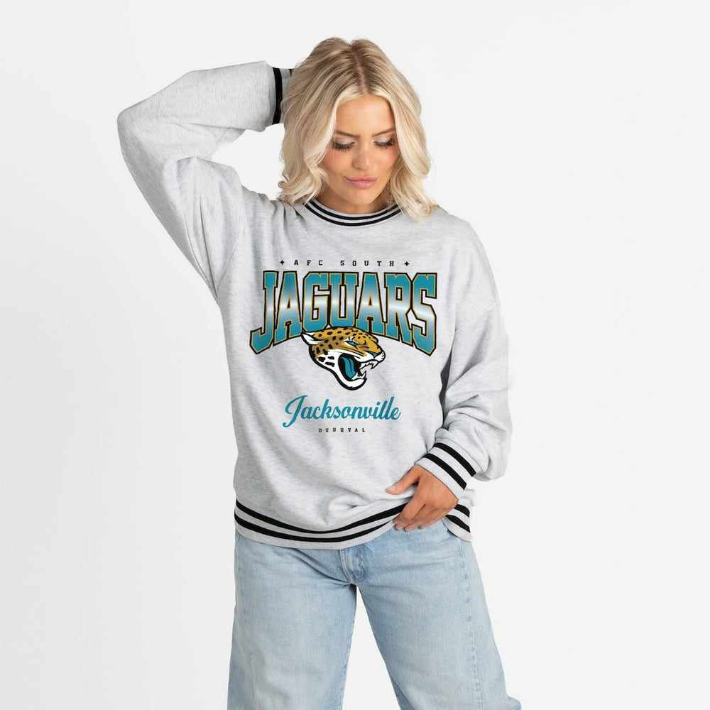 Jacksonville Jaguars Gameday Couture Women's Oversized Gridiron Drive Ringer Stripe Sweatshirt | NFL Online