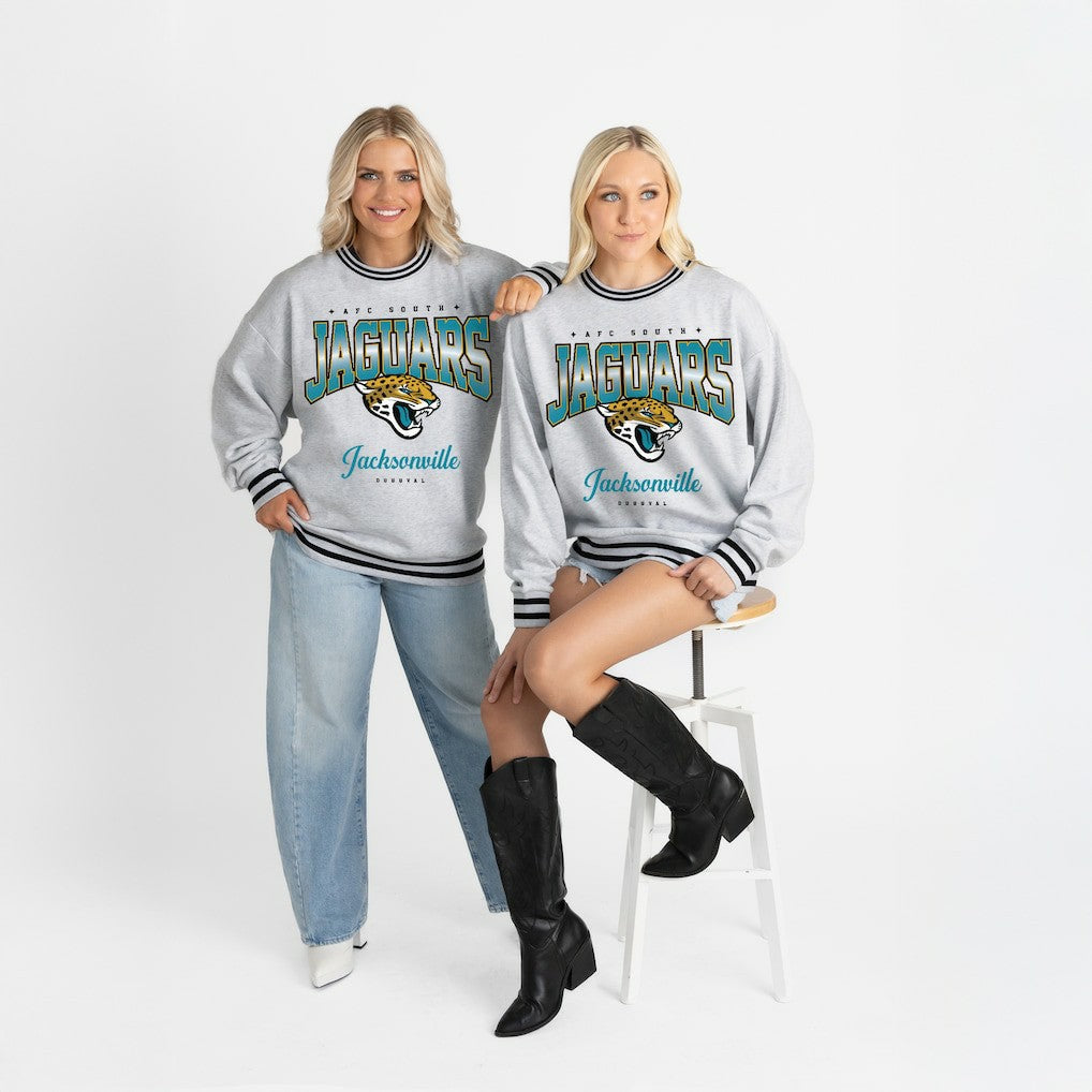Jacksonville Jaguars Gameday Couture Women's Oversized Gridiron Drive Ringer Stripe Sweatshirt | NFL Online