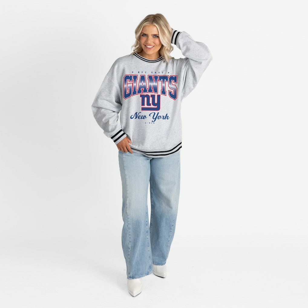 New York Giants Gameday Couture Women's Oversized Gridiron Drive Ringer Stripe Sweatshirt | NFL Online
