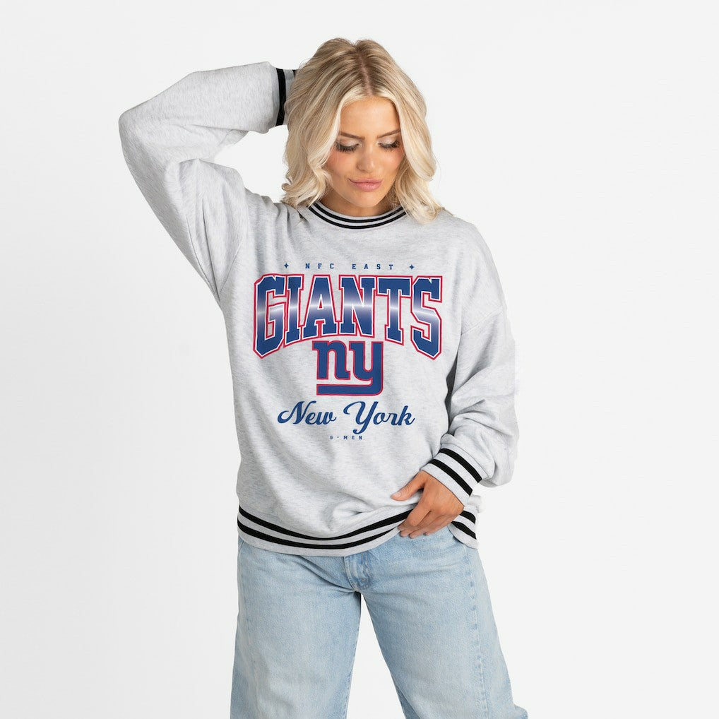 New York Giants Gameday Couture Women's Oversized Gridiron Drive Ringer Stripe Sweatshirt | NFL Online