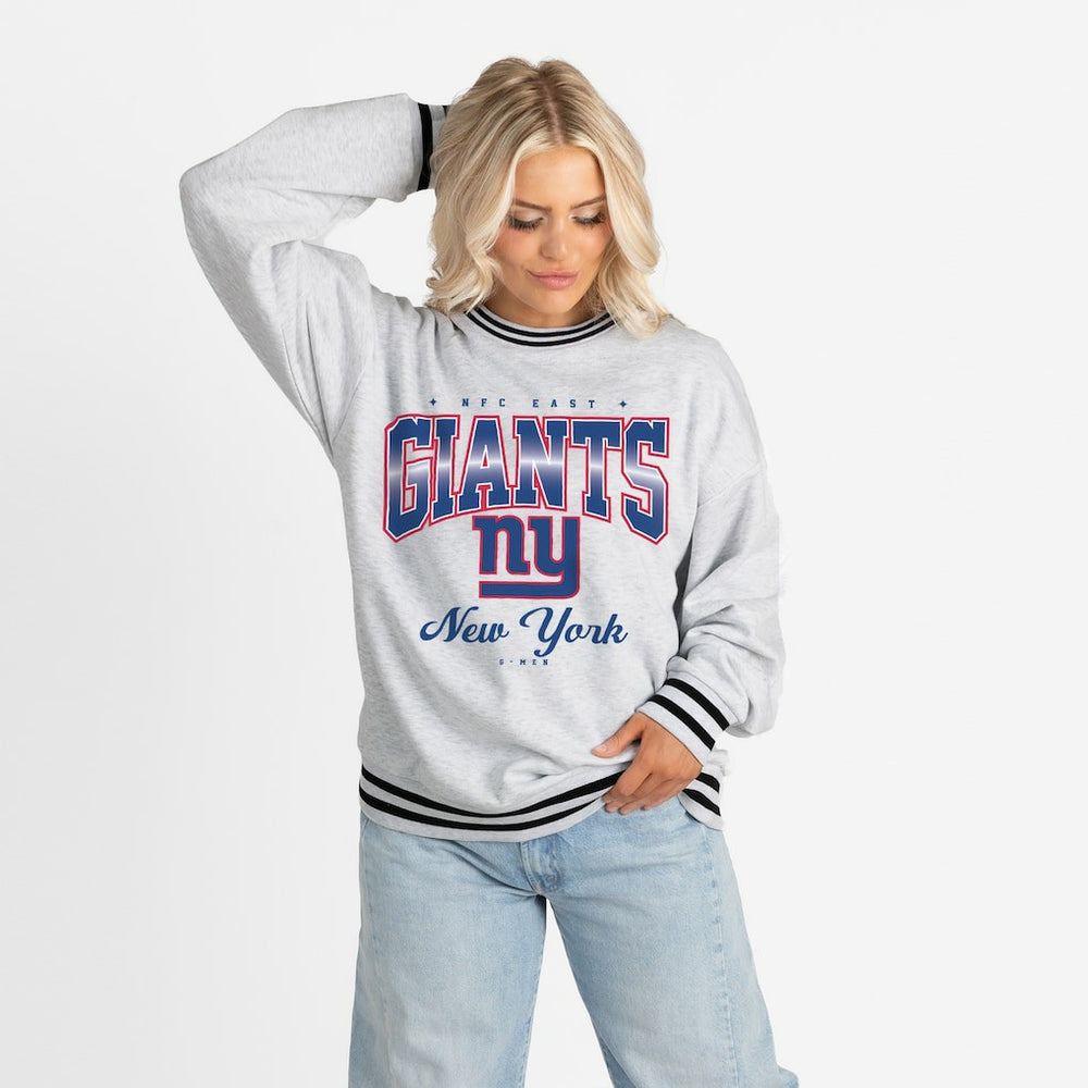 New York Giants Gameday Couture Women's Oversized Gridiron Drive Ringer Stripe Sweatshirt | NFL Online