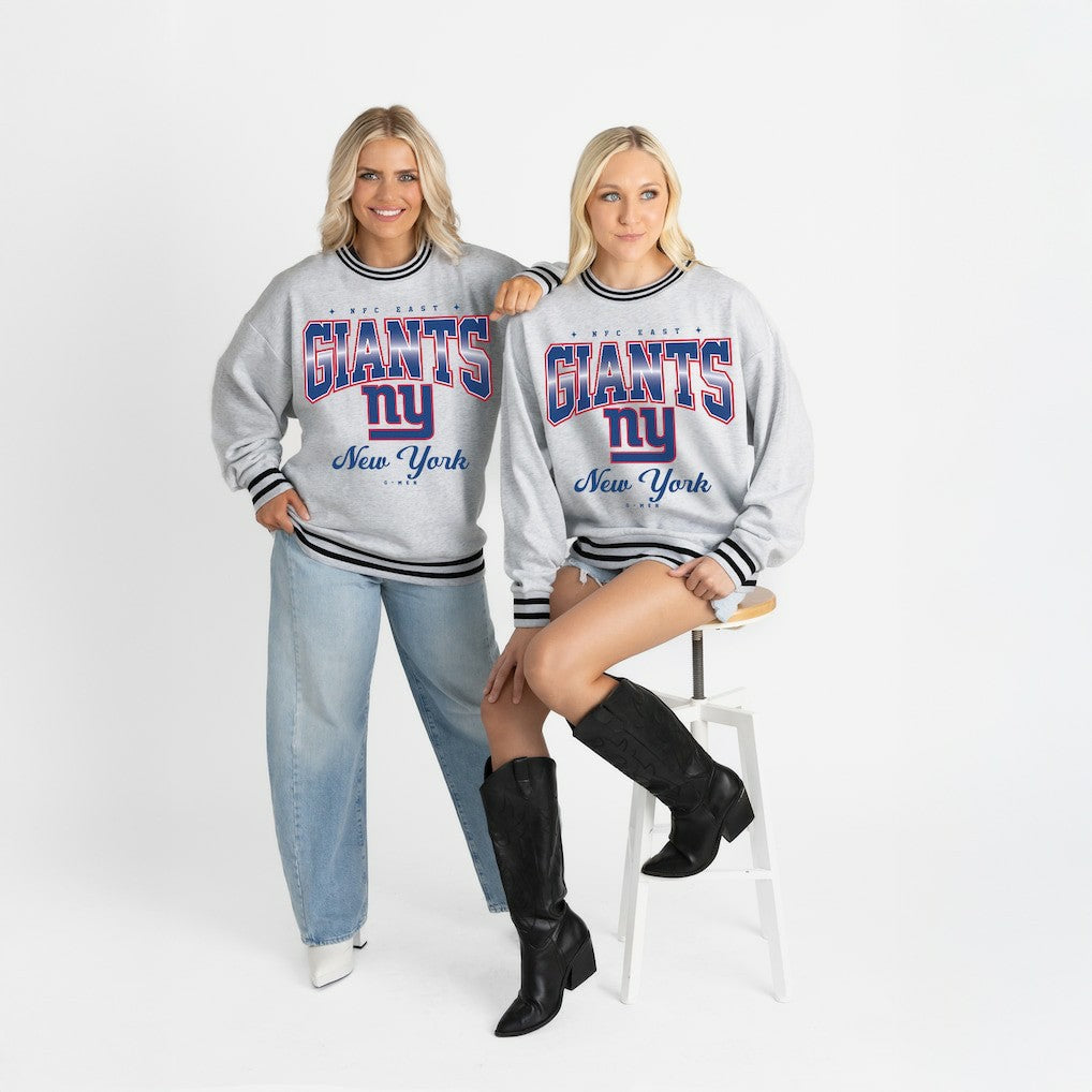 New York Giants Gameday Couture Women's Oversized Gridiron Drive Ringer Stripe Sweatshirt | NFL Online