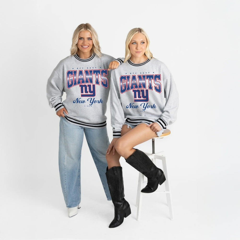 New York Giants Gameday Couture Women's Oversized Gridiron Drive Ringer Stripe Sweatshirt | NFL Online