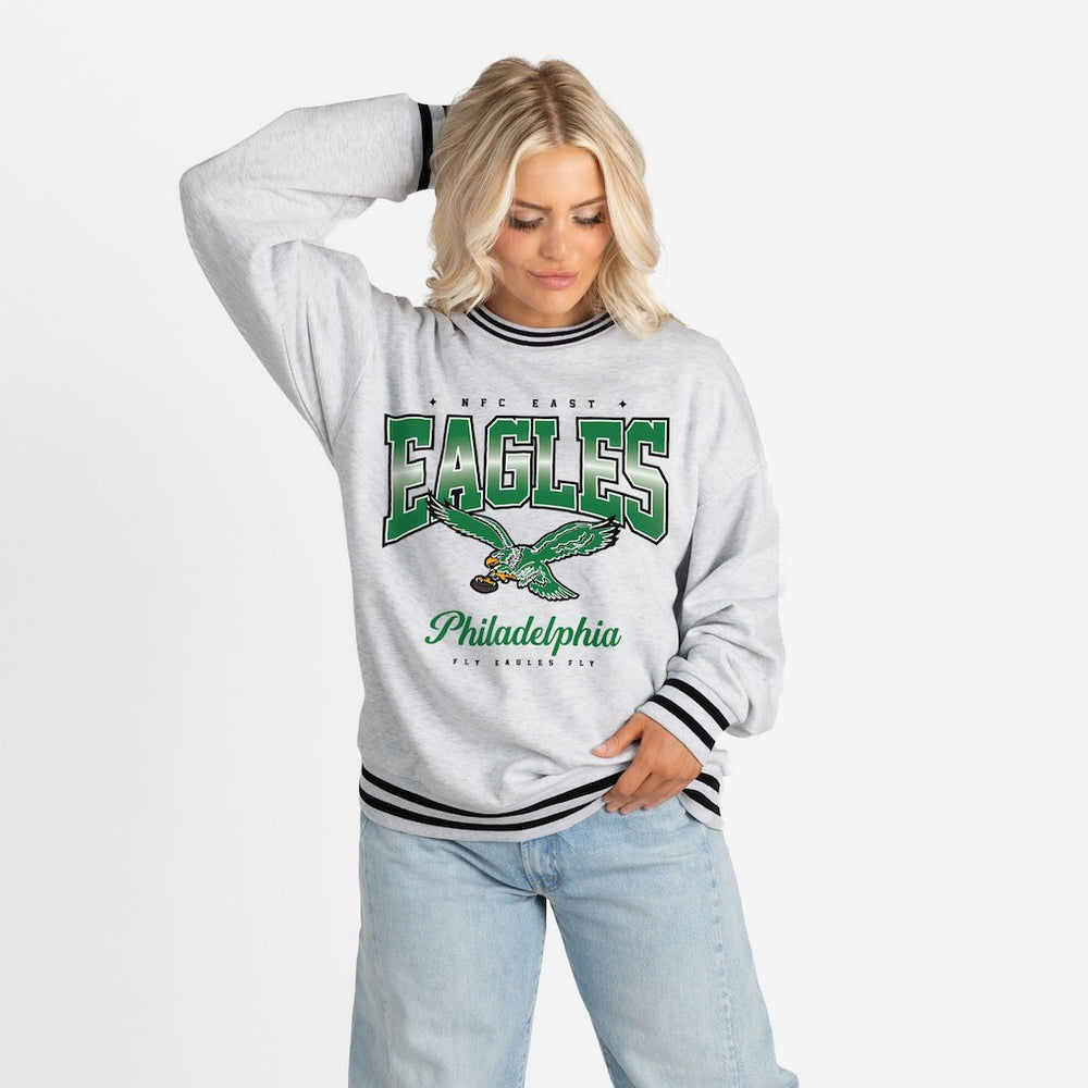 Philadelphia Eagles Gameday Couture Women's Oversized Gridiron Drive Ringer Stripe Sweatshirt | NFL Discount