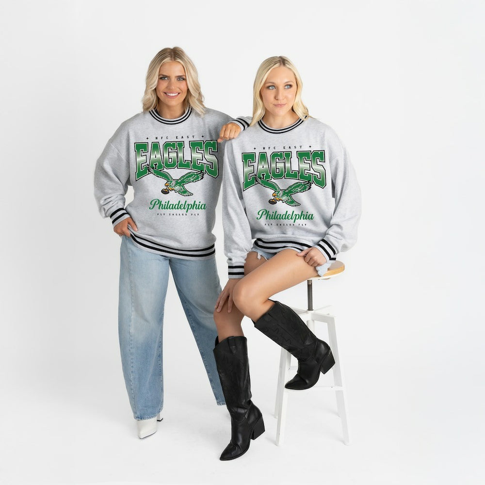 Philadelphia Eagles Gameday Couture Women's Oversized Gridiron Drive Ringer Stripe Sweatshirt | NFL Discount