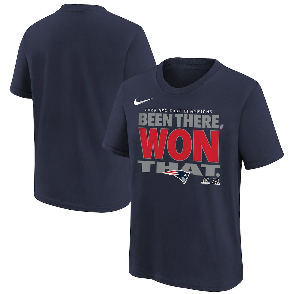 New England Patriots Youth 2025 AFC East Division Champions Locker Room Trophy Collection T-Shirt | NFL Hot
