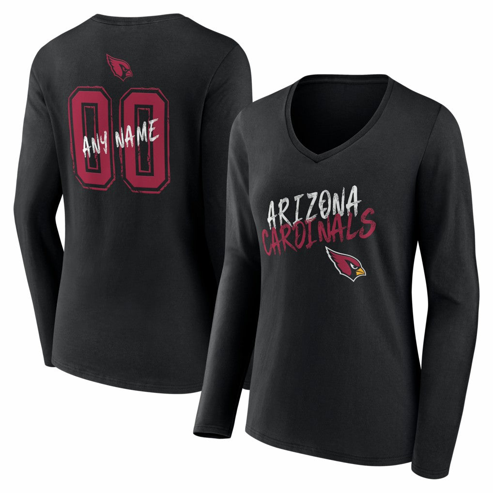 Arizona Cardinals Women's Hustle Personalized Name & Number Long Sleeve V-Neck T-Shirt | NFL Outlet