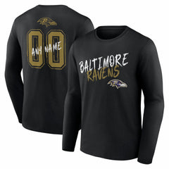 Baltimore Ravens Hustle Personalized Name & Number Long Sleeve T-Shirt | NFL Discount