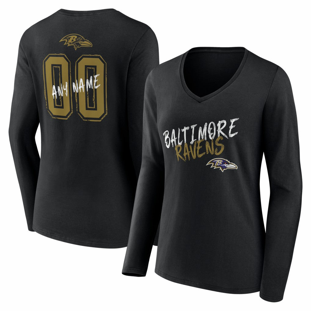 Baltimore Ravens Women's Hustle Personalized Name & Number Long Sleeve V-Neck T-Shirt | NFL On sale