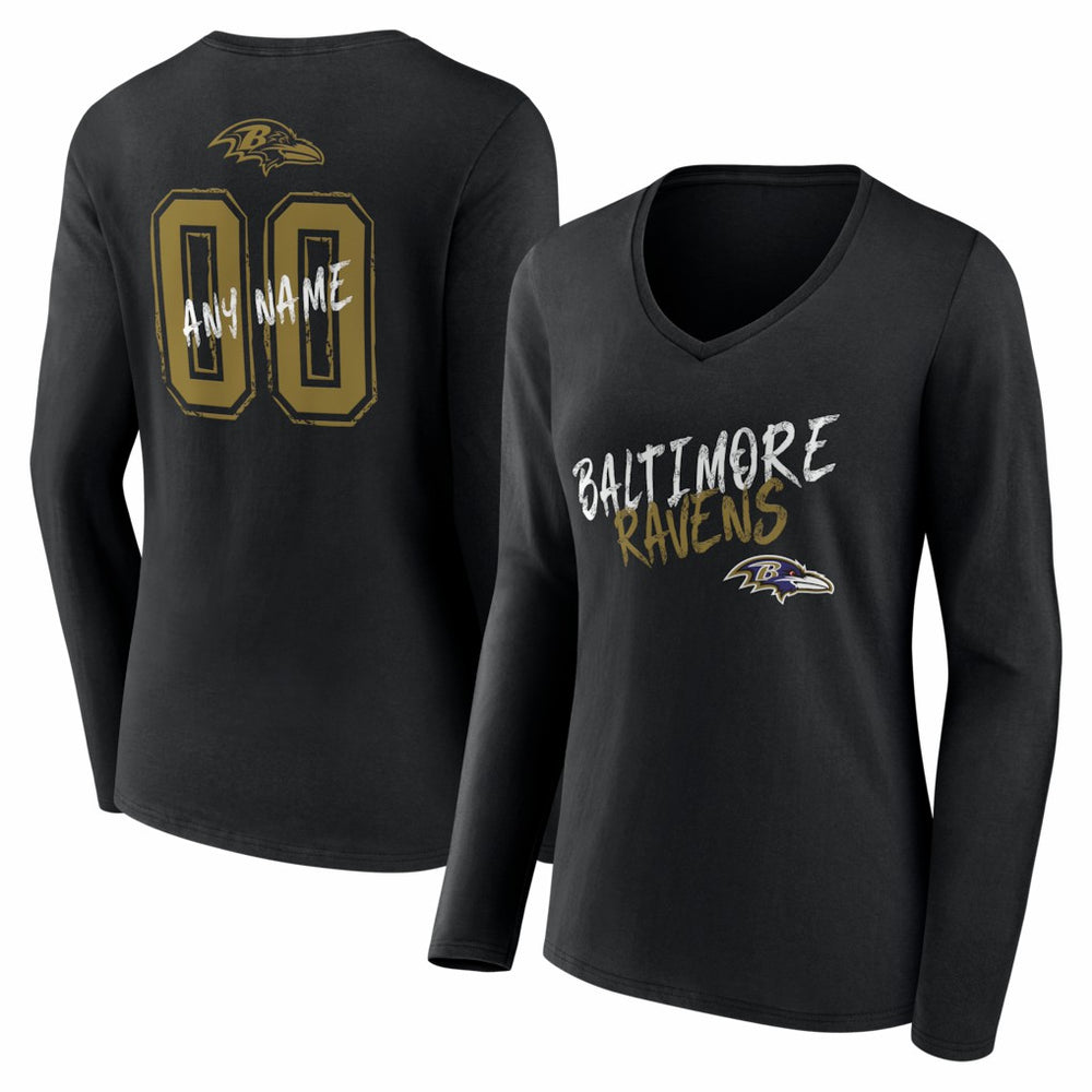 Baltimore Ravens Women's Hustle Personalized Name & Number Long Sleeve V-Neck T-Shirt | NFL On sale