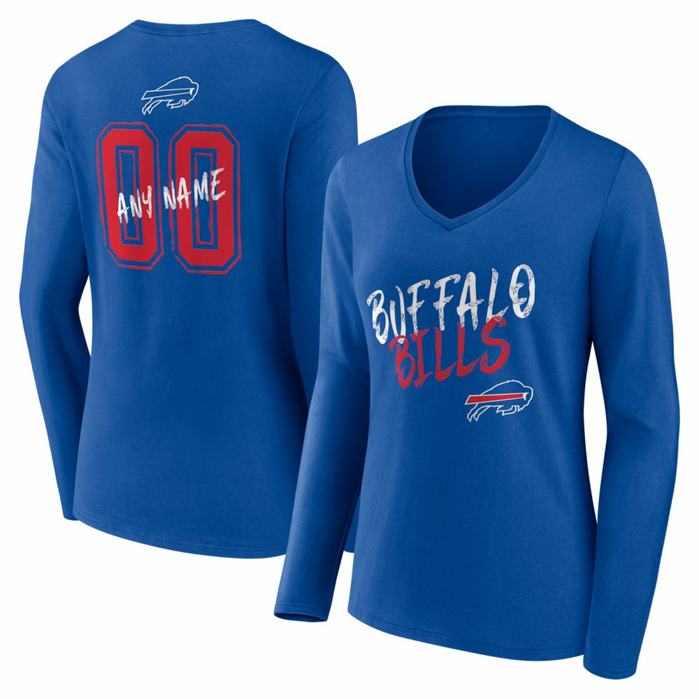 Buffalo Bills Women's Hustle Personalized Name & Number Long Sleeve V-Neck T-Shirt | NFL Near me