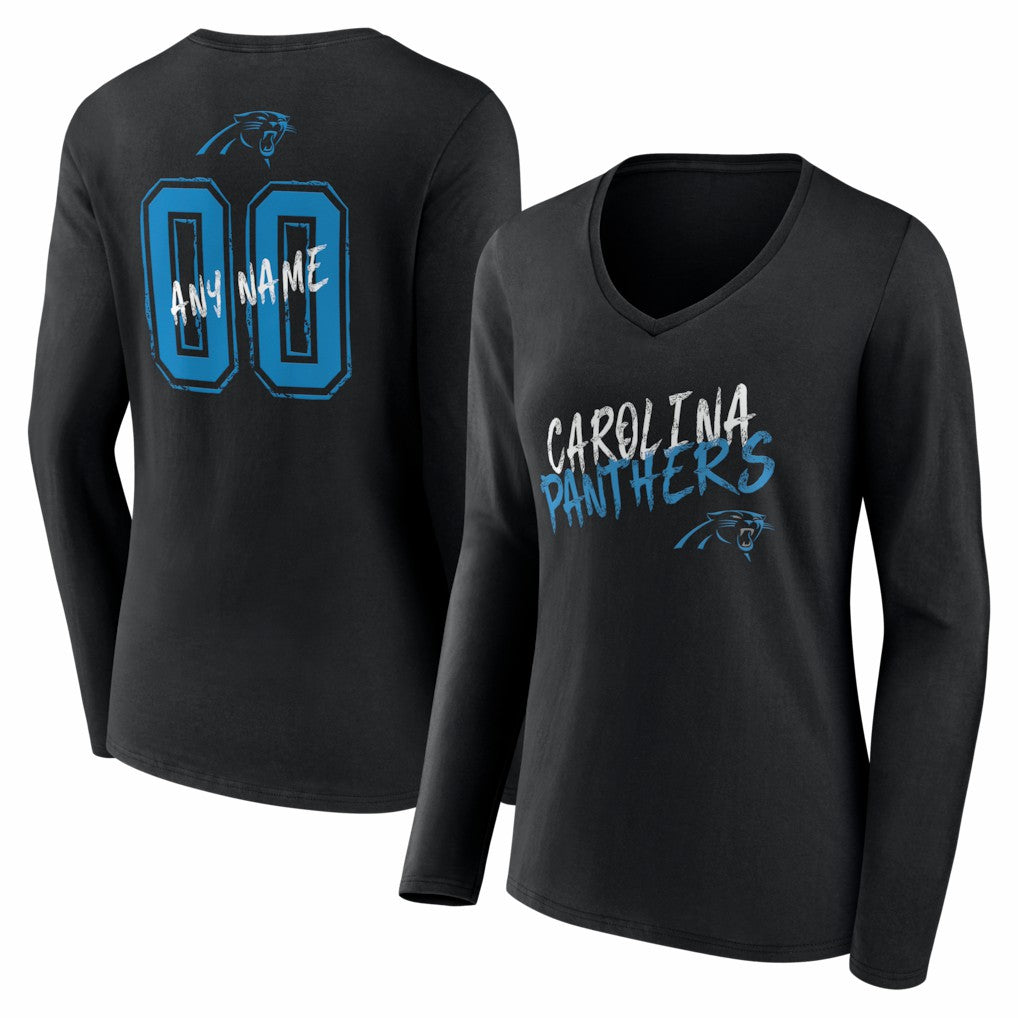 Carolina Panthers Women's Hustle Personalized Name & Number Long Sleeve V-Neck T-Shirt | NFL Sale