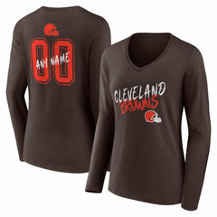 Cleveland Browns Women's Hustle Personalized Name & Number Long Sleeve V-Neck T-Shirt | NFL US