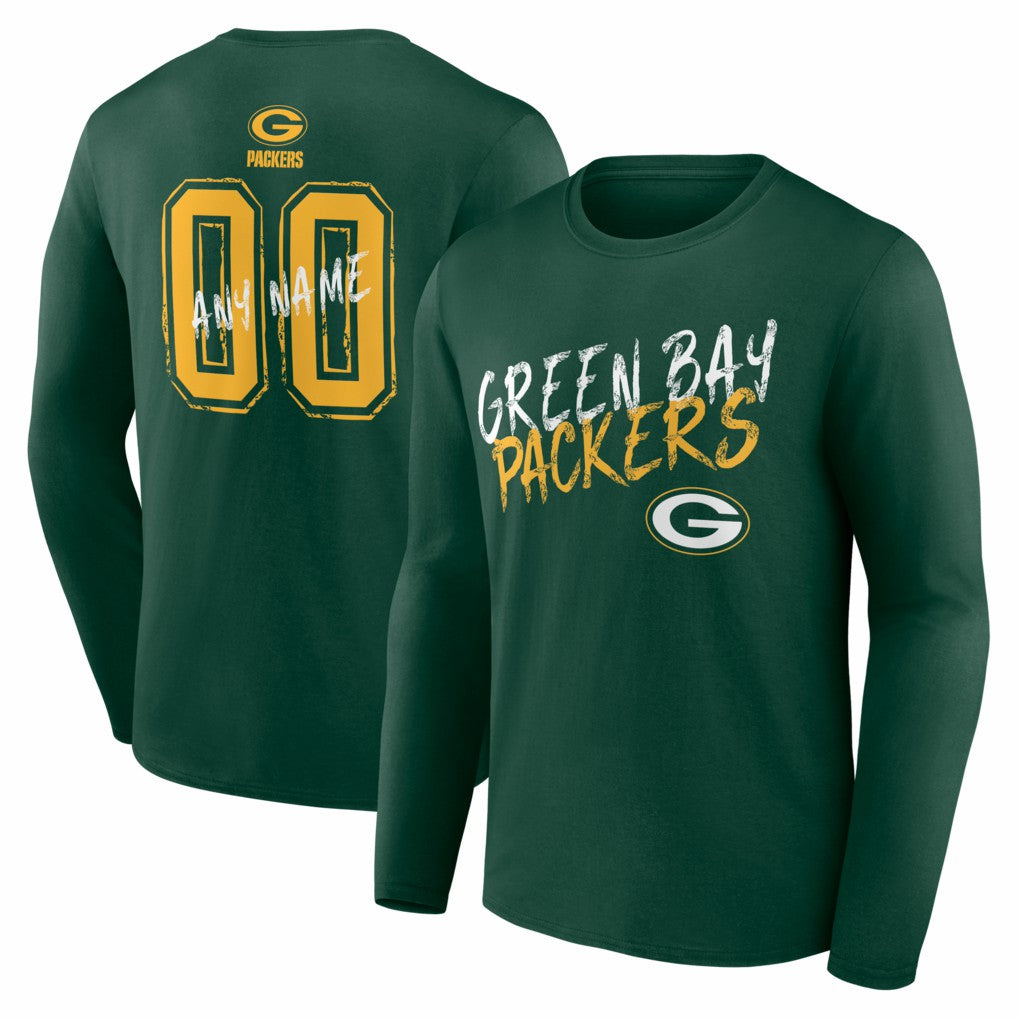 Green Bay Packers Hustle Personalized Name & Number Long Sleeve T-Shirt | NFL On sale