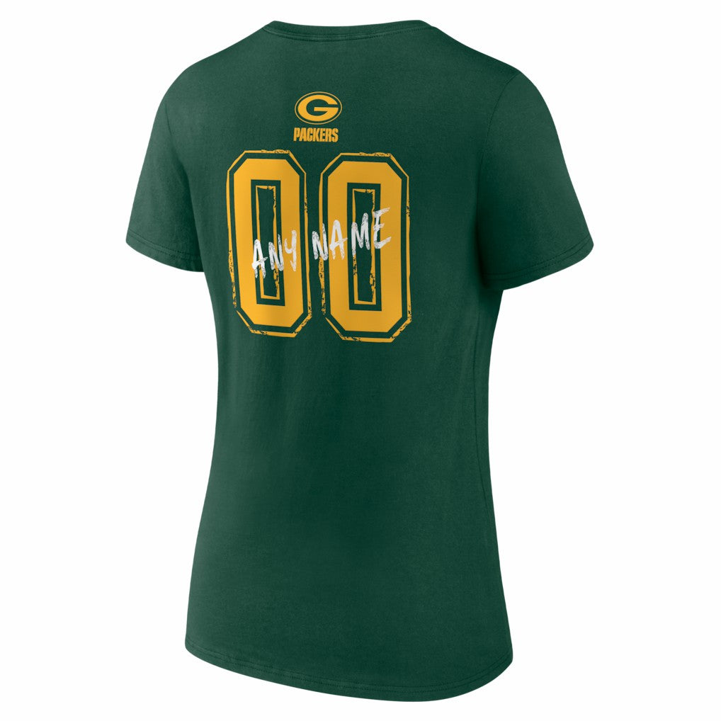 Green Bay Packers Women's Hustle Personalized Name & Number V-Neck T-Shirt | NFL Discount