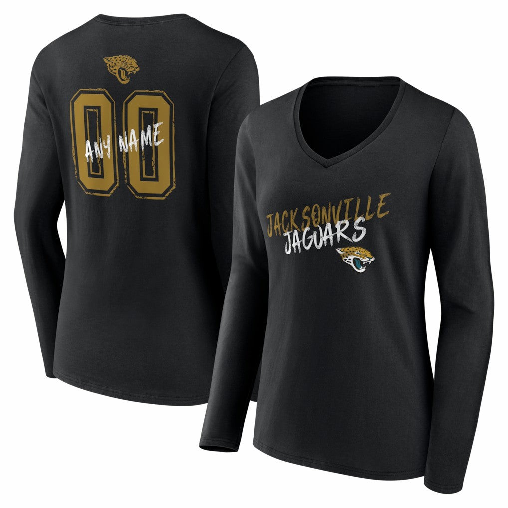 Jacksonville Jaguars Women's Hustle Personalized Name & Number Long Sleeve V-Neck T-Shirt | NFL Near me