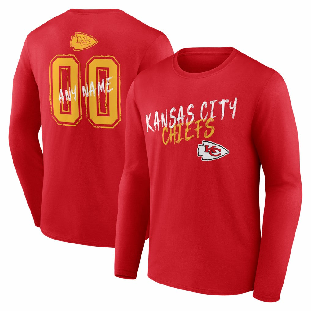 Kansas City Chiefs Hustle Personalized Name & Number Long Sleeve T-Shirt | NFL Discount