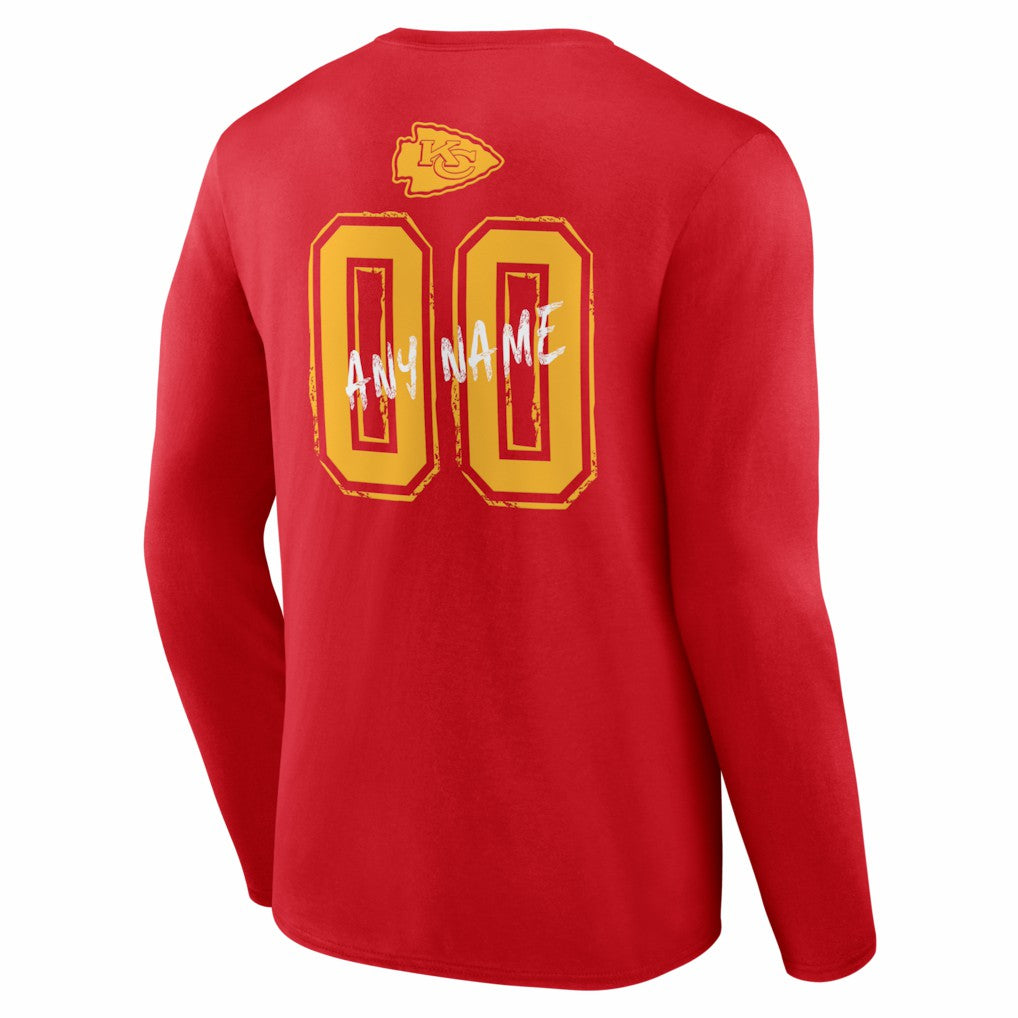 Kansas City Chiefs Hustle Personalized Name & Number Long Sleeve T-Shirt | NFL Discount