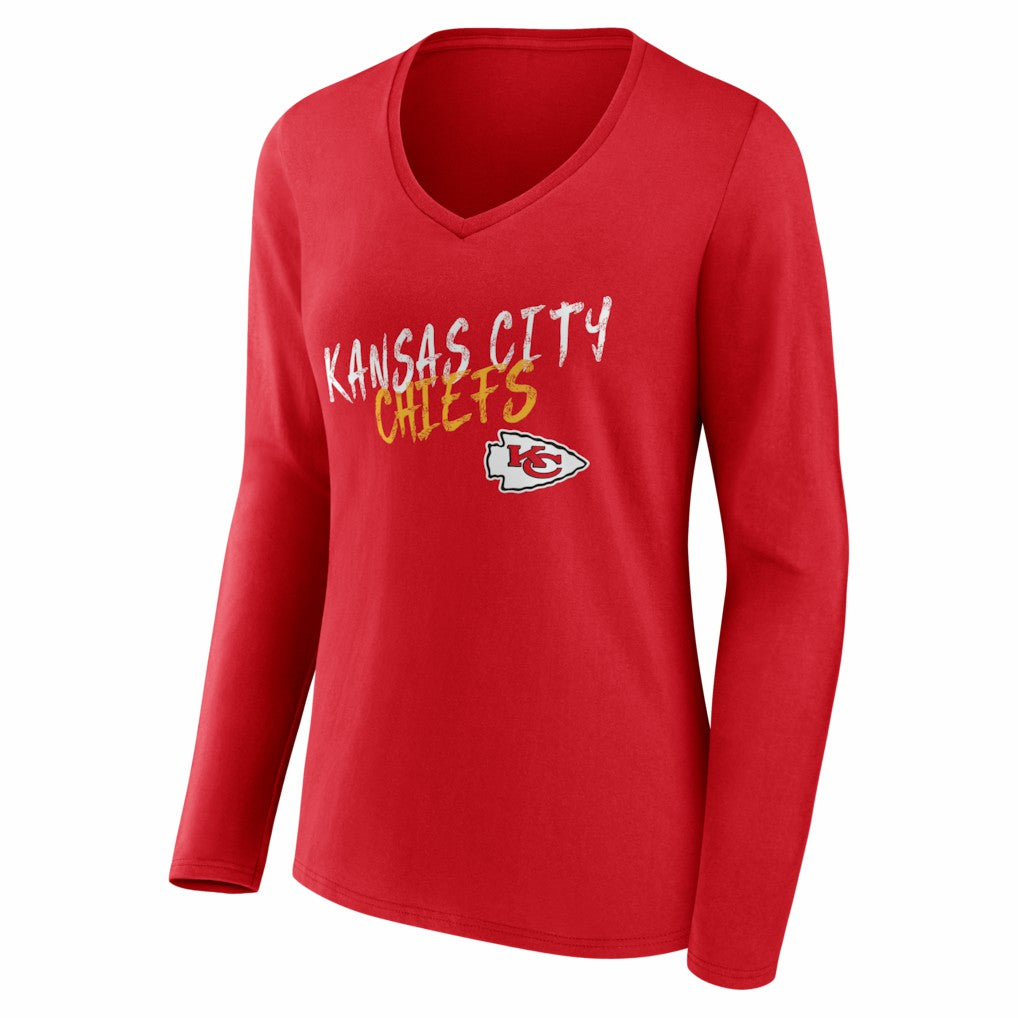 Kansas City Chiefs Women's Hustle Personalized Name & Number Long Sleeve V-Neck T-Shirt | NFL New