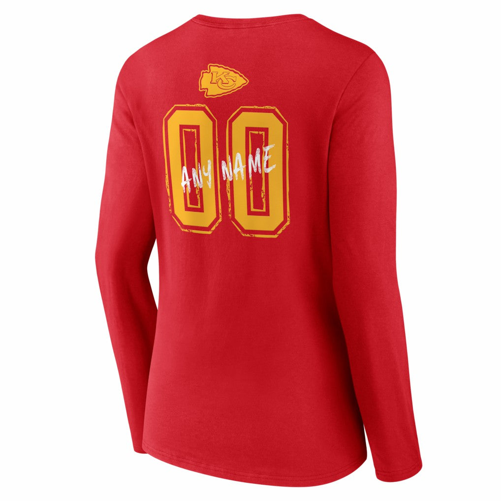 Kansas City Chiefs Women's Hustle Personalized Name & Number Long Sleeve V-Neck T-Shirt | NFL New
