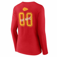 Kansas City Chiefs Women's Hustle Personalized Name & Number Long Sleeve V-Neck T-Shirt | NFL New