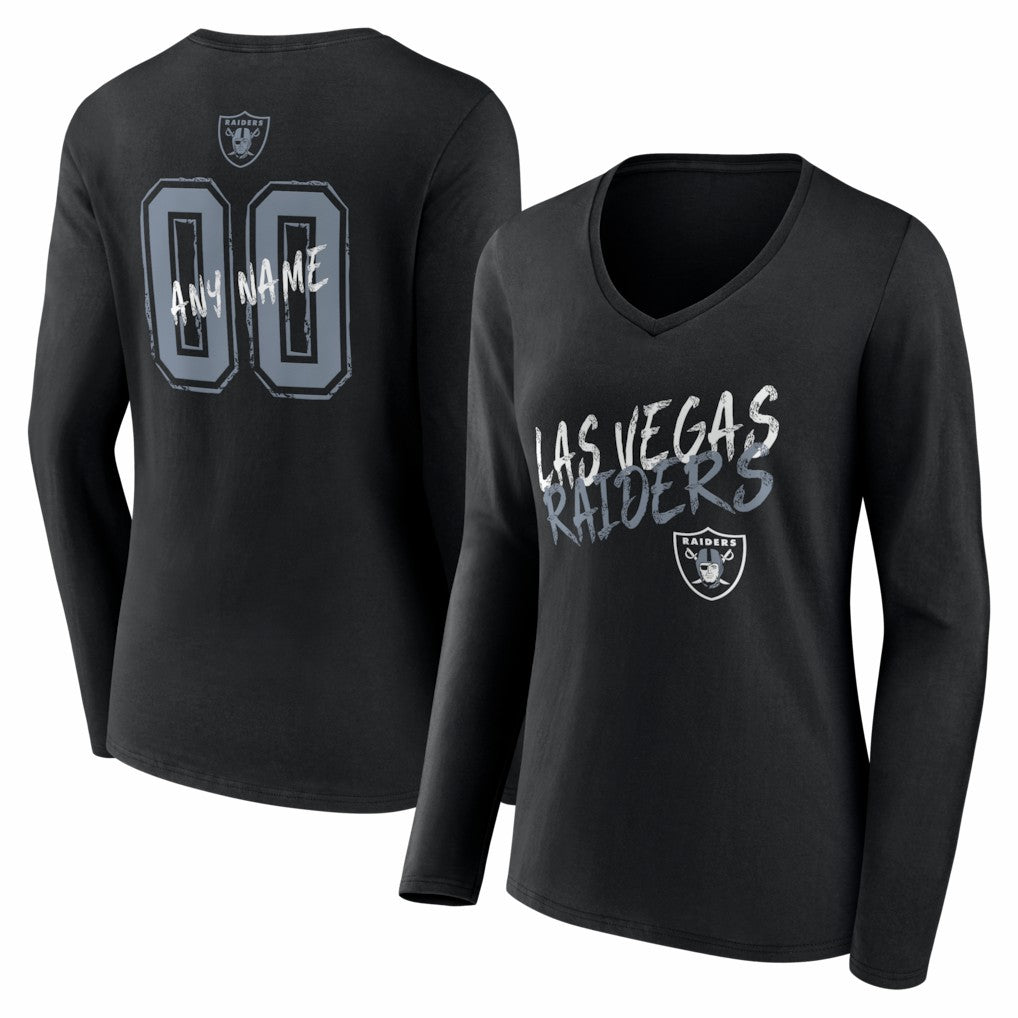 Las Vegas Raiders Women's Hustle Personalized Name & Number Long Sleeve V-Neck T-Shirt | NFL Discount