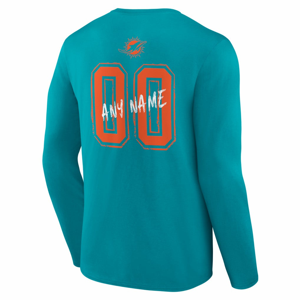 Miami Dolphins Hustle Personalized Name & Number Long Sleeve T-Shirt | NFL Outlet