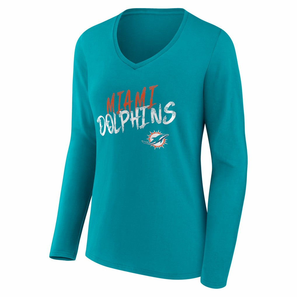 Miami Dolphins Women's Hustle Personalized Name & Number Long Sleeve V-Neck T-Shirt | NFL Sale