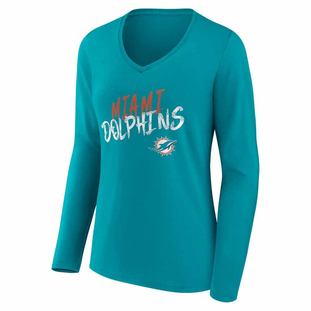 Miami Dolphins Women's Hustle Personalized Name & Number Long Sleeve V-Neck T-Shirt | NFL Sale