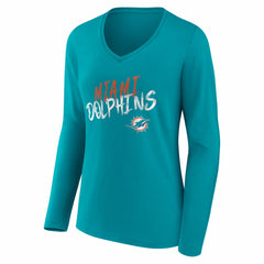 Miami Dolphins Women's Hustle Personalized Name & Number Long Sleeve V-Neck T-Shirt | NFL Sale