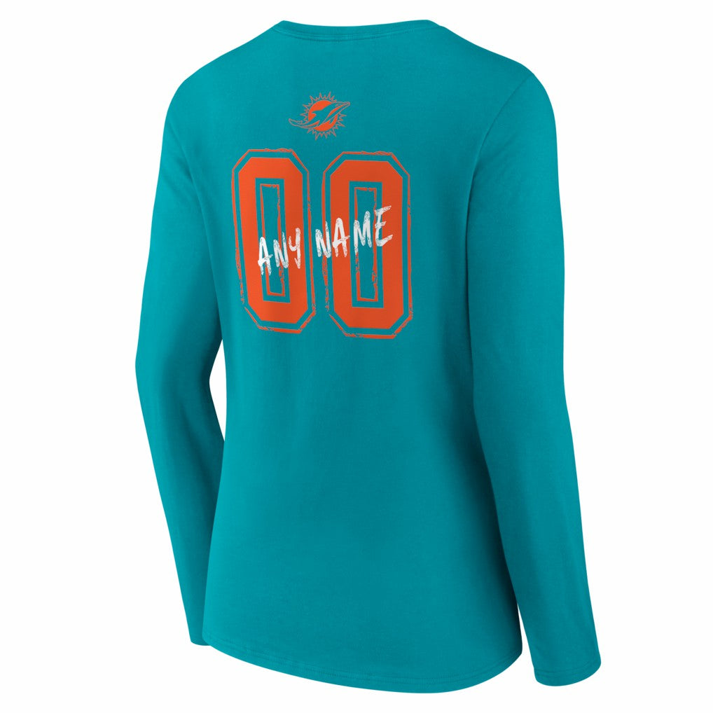 Miami Dolphins Women's Hustle Personalized Name & Number Long Sleeve V-Neck T-Shirt | NFL Sale