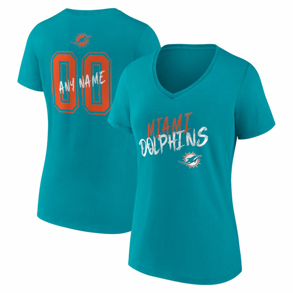 Miami Dolphins Women's Hustle Personalized Name & Number V-Neck T-Shirt | NFL Sale