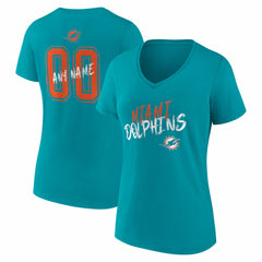 Miami Dolphins Women's Hustle Personalized Name & Number V-Neck T-Shirt | NFL Sale