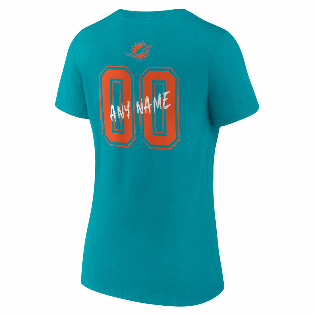 Miami Dolphins Women's Hustle Personalized Name & Number V-Neck T-Shirt | NFL Sale