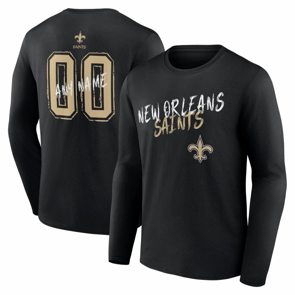 New Orleans Saints Hustle Personalized Name & Number Long Sleeve T-Shirt | NFL Hot