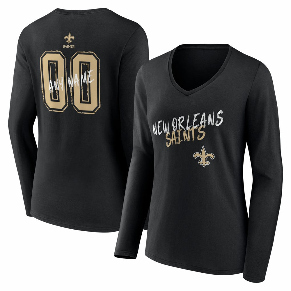 New Orleans Saints Women's Hustle Personalized Name & Number Long Sleeve V-Neck T-Shirt | NFL Outlet