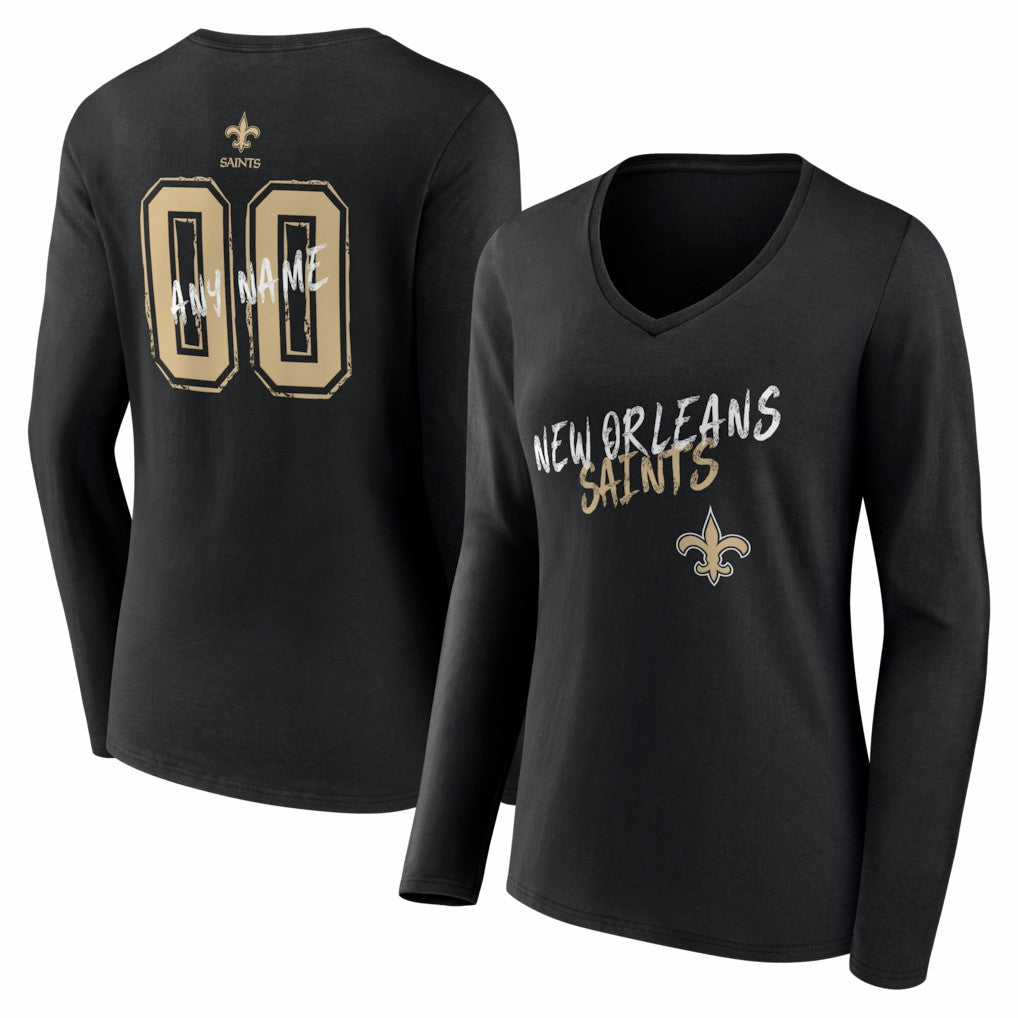 New Orleans Saints Women's Hustle Personalized Name & Number Long Sleeve V-Neck T-Shirt | NFL Outlet