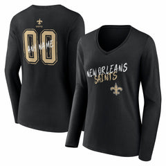 New Orleans Saints Women's Hustle Personalized Name & Number Long Sleeve V-Neck T-Shirt | NFL Outlet