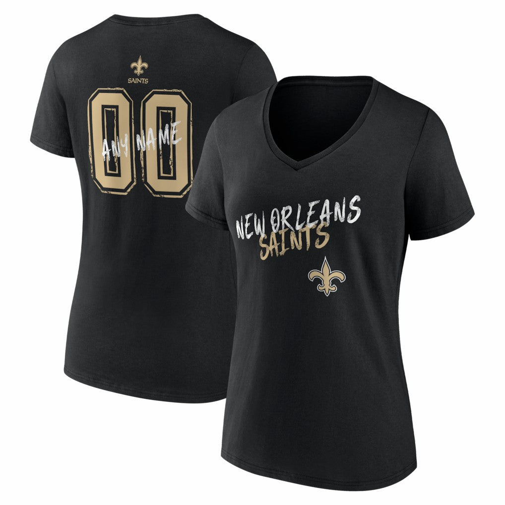 New Orleans Saints Women's Hustle Personalized Name & Number V-Neck T-Shirt | NFL On sale