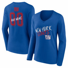 New York Giants Women's Hustle Personalized Name & Number Long Sleeve V-Neck T-Shirt | NFL Discount