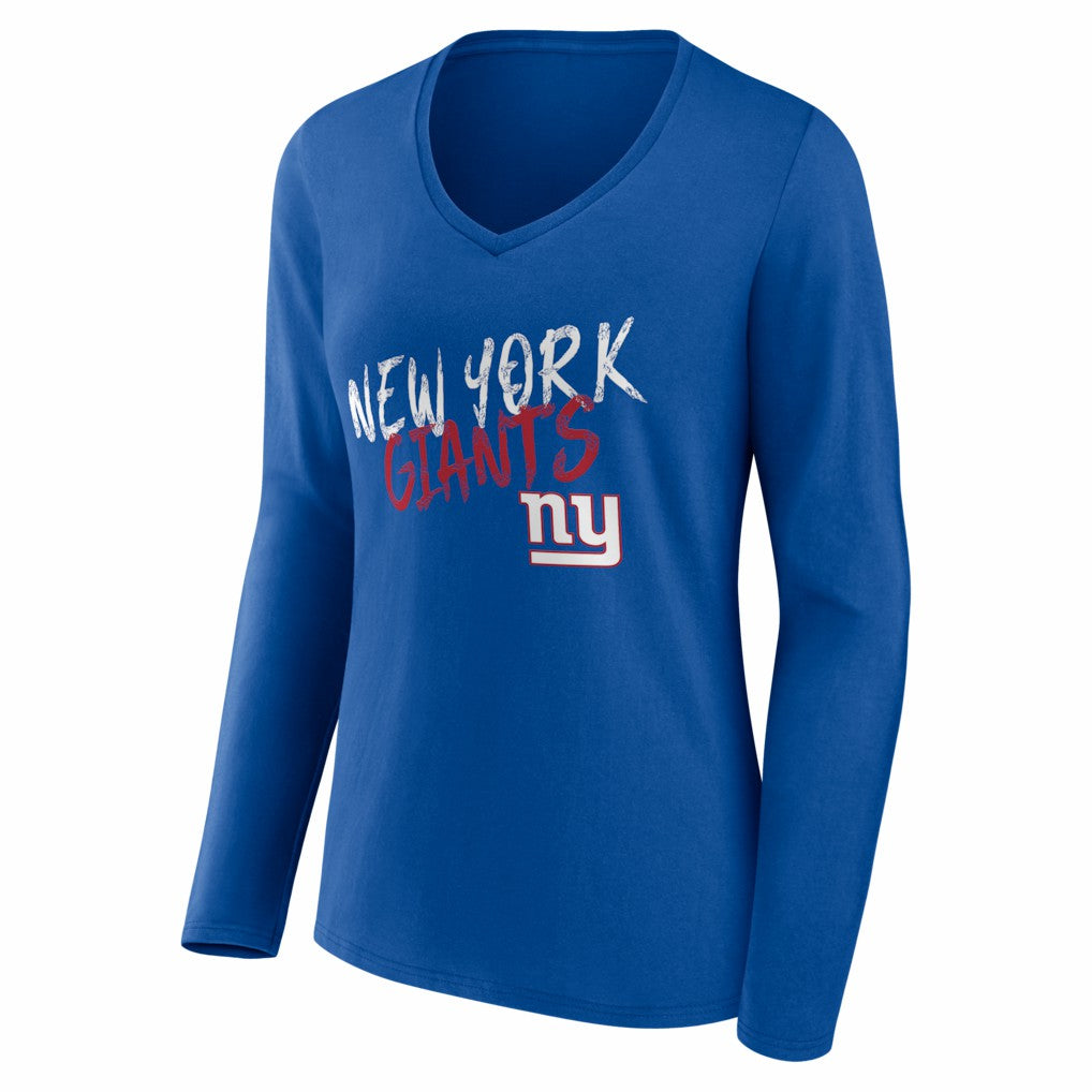 New York Giants Women's Hustle Personalized Name & Number Long Sleeve V-Neck T-Shirt | NFL Discount