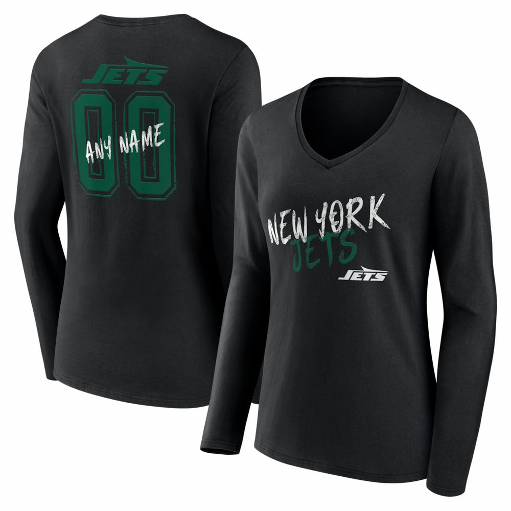 New York Jets Women's Hustle Personalized Name & Number Long Sleeve V-Neck T-Shirt | NFL Outlet