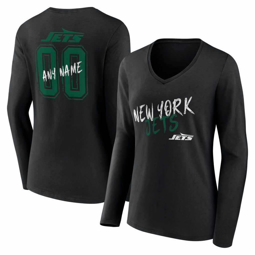 New York Jets Women's Hustle Personalized Name & Number Long Sleeve V-Neck T-Shirt | NFL Outlet