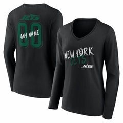 New York Jets Women's Hustle Personalized Name & Number Long Sleeve V-Neck T-Shirt | NFL Outlet
