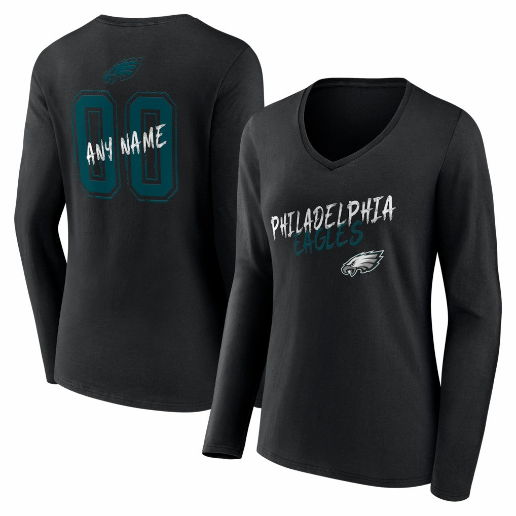 Philadelphia Eagles Women's Hustle Personalized Name & Number Long Sleeve V-Neck T-Shirt | NFL Outlet