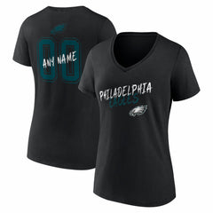 Philadelphia Eagles Women's Hustle Personalized Name & Number V-Neck T-Shirt | NFL Discount