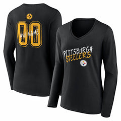 Pittsburgh Steelers Women's Hustle Personalized Name & Number Long Sleeve V-Neck T-Shirt | NFL Sale