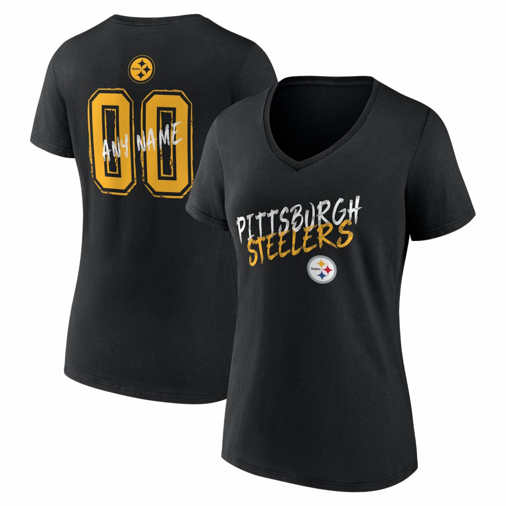 Pittsburgh Steelers Women's Hustle Personalized Name & Number V-Neck T-Shirt | NFL Hot