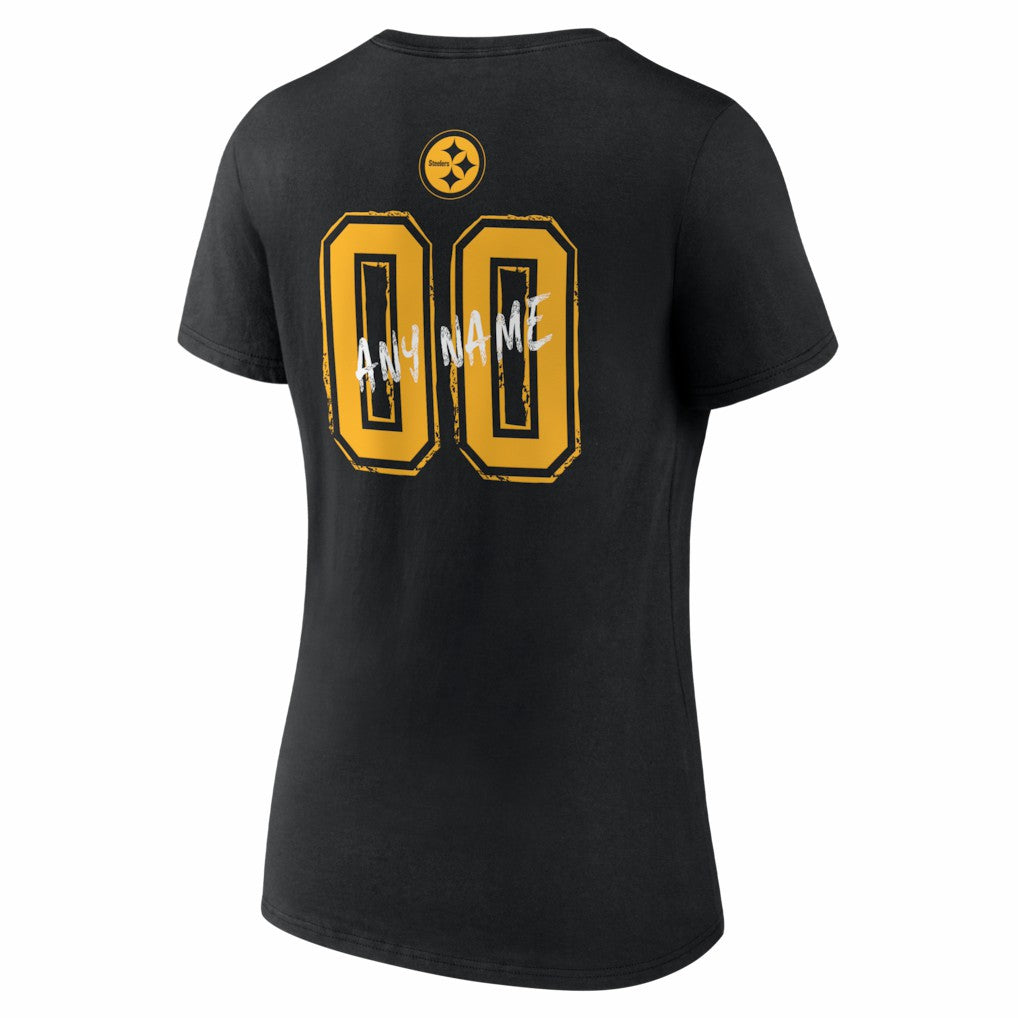 Pittsburgh Steelers Women's Hustle Personalized Name & Number V-Neck T-Shirt | NFL Hot